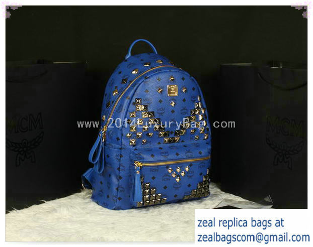 High Quality Replica MCM Stark Backpack Jumbo in Calf Leather 8100 Blue - Click Image to Close